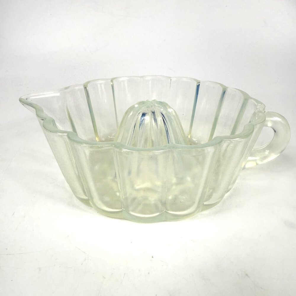 Fry Glass Opalescent Clear Citrus Reamer Ruffled Edge Juice Extractor Handle Spo